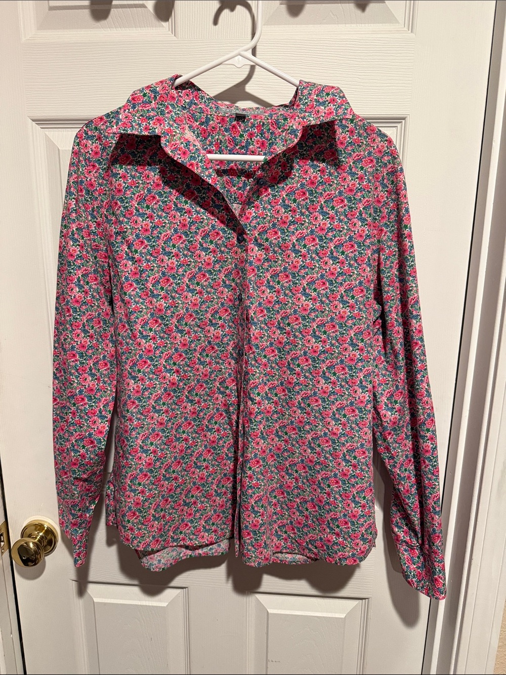 Foxcroft Wrinkle Free Pink and Green Floral Button-Down Shirt